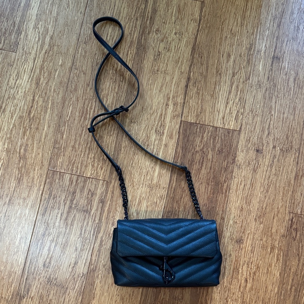 Rebecca Minkoff Edie Black Quilted Shoulder Crossbody Bag Wallet On Chain